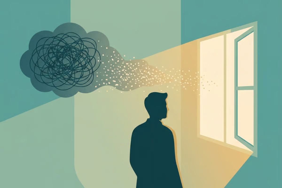 The Weight of the Habit Silhouette of a person sitting on the edge of a bed at night, phone in hand, with a dark tangled shape above them representing a compulsive habit